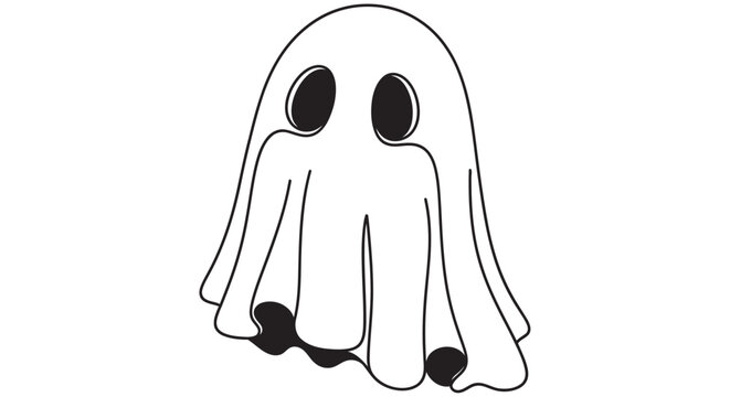 Ghost Silhouette Illustration Black And White Line Art On White Background