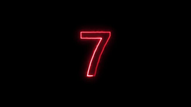 neon text 7 number countdown icon black background