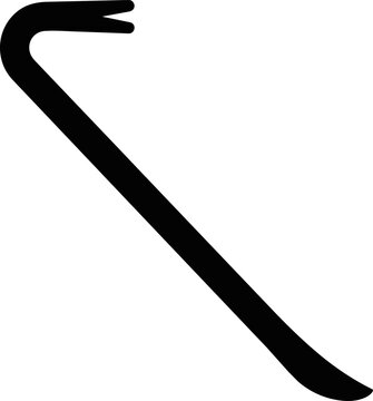 Crowbar Silhouette with Curved Prying End Symbolizing Demolition, Construction, Hardware, Industrial Tools