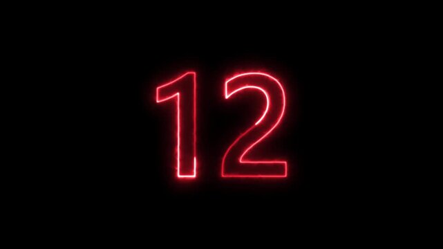 neon text 12 number countdown icon black background
