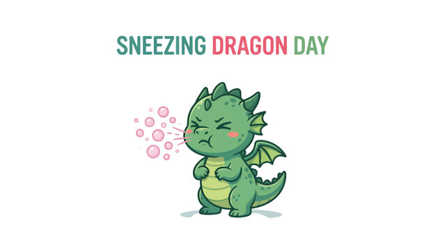 Sneezing Dragon Illustration with Bubbles for Kids and Cute Designs