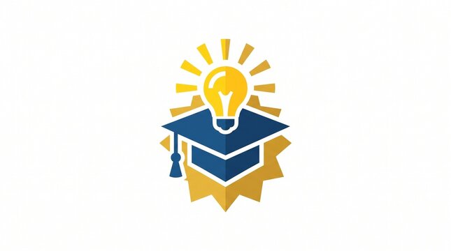 Graduation cap with lightbulb icon. Academic success and creative education symbol.
