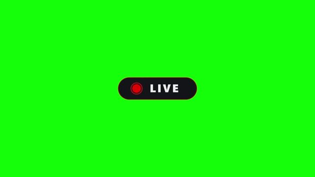 Live streaming broadcast button indicator animation animated with a pulsing recording icon, isolated on a green screen for easy chroma key compositing in social