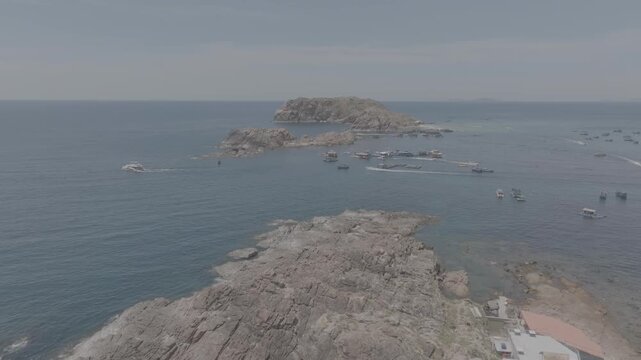 Aerial drone footage of kayaking over seaweed beds at Hon Kho, Gia Lai, Vietnam, featuring crystal-clear water, tropical coastline and an active outdoor adventure near Quy Nhon.