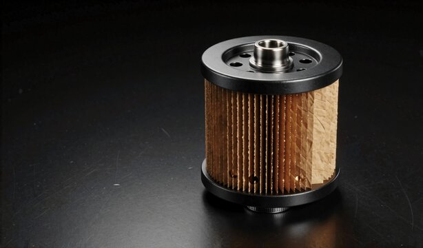 Close-up Industrial Air Filter Element Isolated on Black Background