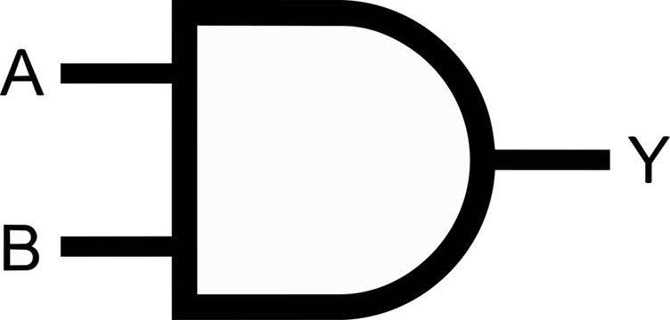 AND Logic Gate Symbol with Inputs and Output, Symbolizing Digital Electronics, Boolean Algebra, Circuit Design, Computing Systems