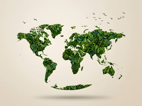 Global Ecology Map Made of Green Leaves