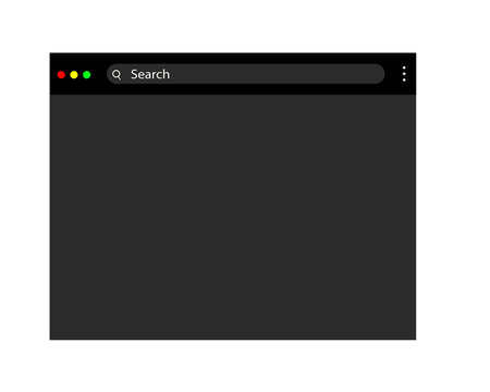 Modern Dark Web Browser Window Mockup with Search Bar Isolated on Transparent Background, Minimal Internet Browser Screen Template for Website UI Design