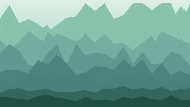 Minimalist Layered Green Mountain Landscape with Geometric Peaks Vector Background