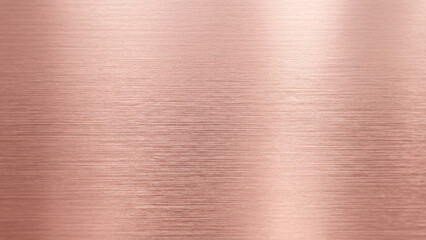 Fototapeta premium Rose gold metal surface displays a brushed texture with soft reflective lighting that creates a subtle metallic gradient across the horizontal planes.