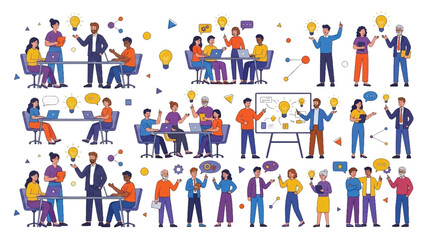 Fototapeta premium Business team collaboration flat character illustration set