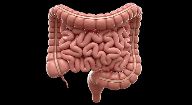 3D Human Intestines Anatomy on Black Background