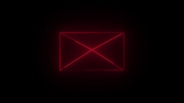 Glowing Red Neon Envelope Icon Animation on Dark Background 4K