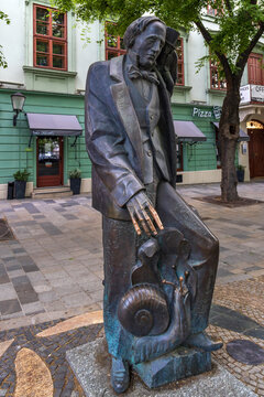 Statue of Hans Christian Andersen on the Hviezdoslav square in Bratislava, Slovakia. 