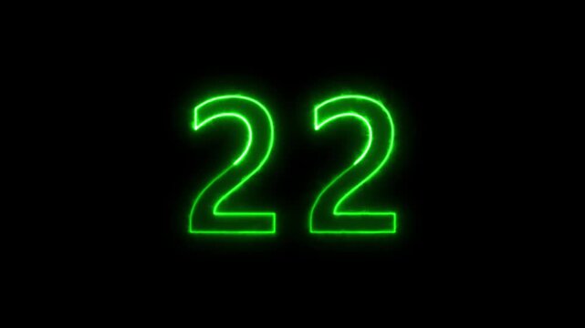 neon text 22 number countdown icon black background