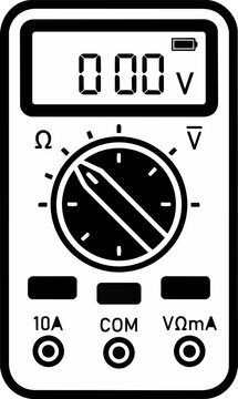 Digital Multimeter Icon with Rotary Dial Symbolizing Precision, Electrical Engineering, Maintenance, Diagnostics, Testing