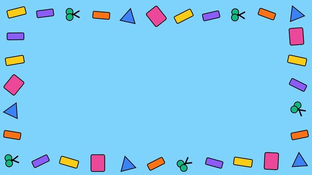 Colorful School Supplies Border Frame on Light Blue Background.