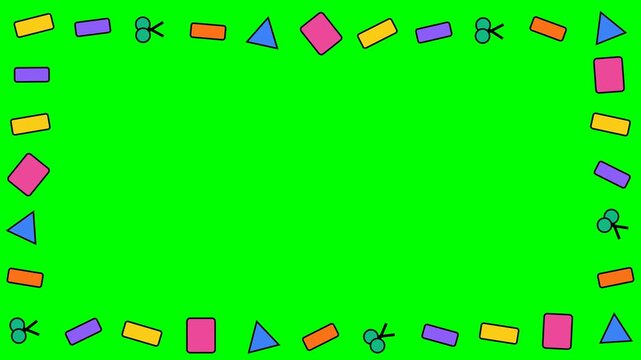 Colorful Hand Drawn School Supplies Border Frame Animation on Green Screen.