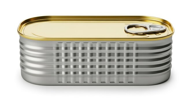 Closed metal tin can for food preservation with ring-pull lid isolated on white background