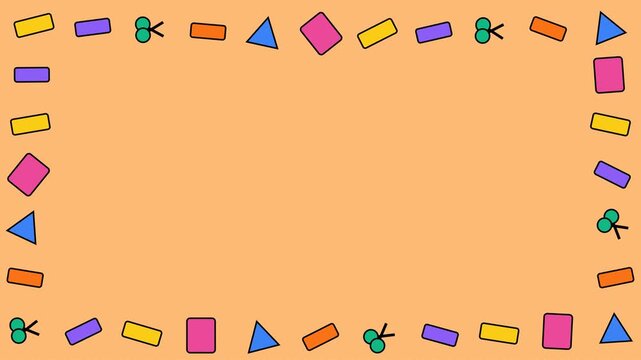 Colorful Hand Drawn School Supplies Border Frame on Orange Background.