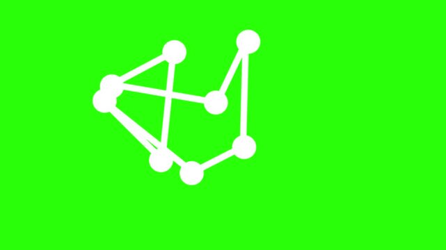 White interconnected circles and lines forming a molecular structure on a bright green background abstract