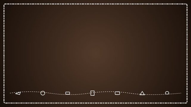 Dark Brown Textured Background with Decorative White Dotted Border and Minimalist Icon Line.