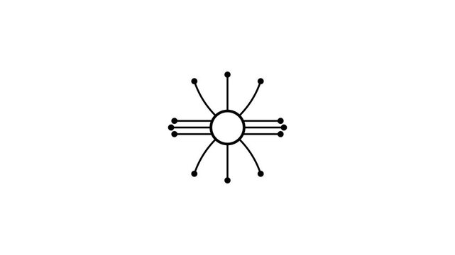 Minimalist Geometric Sun Symbol Animation on Solid Green Background.