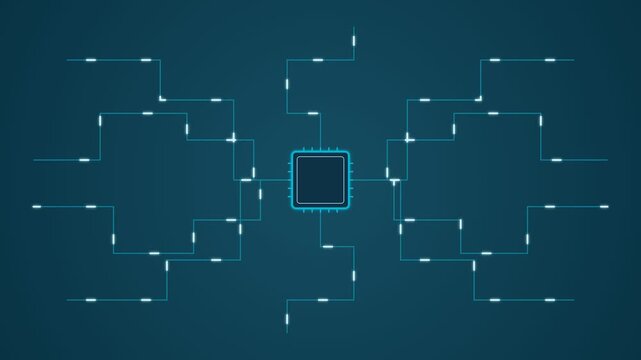 Digital Processor Chip with Data Flow Network Animation.