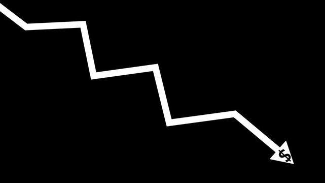 Downward arrow with dollar sign falling money loss decline and financial trouble animation