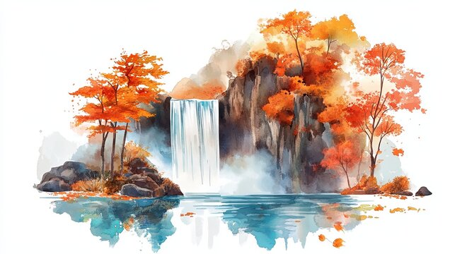 Kegon Falls. Kegon Falls hand drawn watercolor illustration  on white background