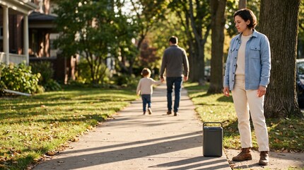 Obraz premium Respiratory Health Air Sampling Beside Family Residential Sidewalk