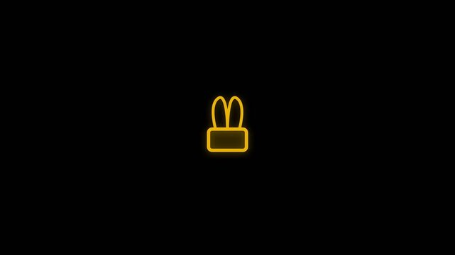Minimalist Yellow Neon Bunny Ears Icon Animation on Black Background.