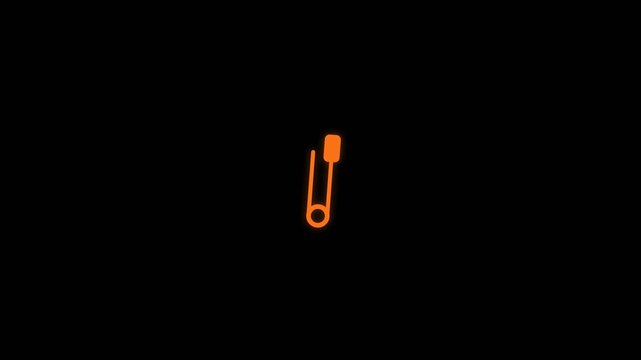 Minimalist Orange Safety Pin Icon Animation on Black Background.