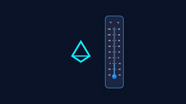 Digital Thermometer Animation with Glowing Geometric Triangle Icon.