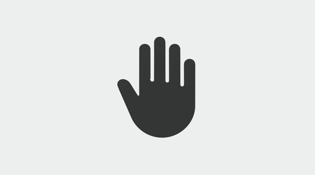 Minimalist black hand icon representing a stop gesture or a palm sign isolated on a light background