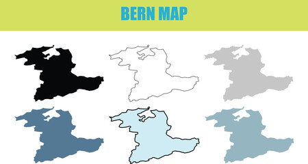 Fototapeta premium Bern Canton map in fill outline and lined style variations against a clean background for informational graphics