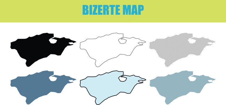 Bizerte map in fill outline and lined style with blue and grey colors on white background