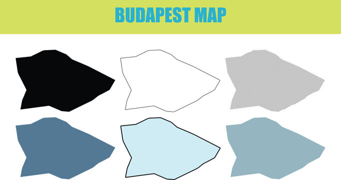 Budapest map in fill outline and lined style variations on white background with green header