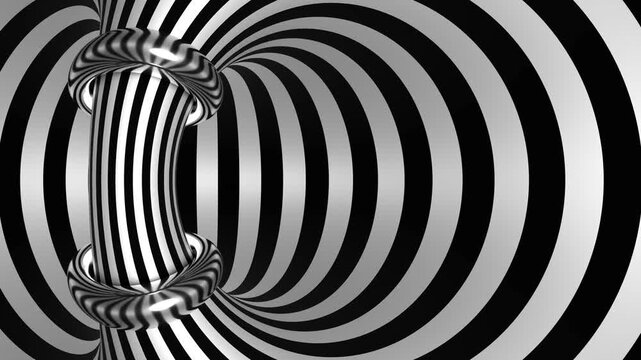 Slow Rotating Hypnotic Black and White Torus Optical Illusion Seamless Loop
