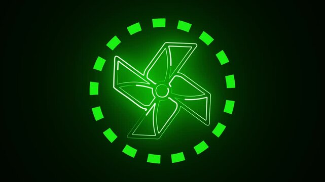 "Modern neon electric fan animation with high-quality 4K motion graphics, no text, no logo, no watermark with circle...