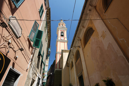 Voltri town city Italy Italian square church