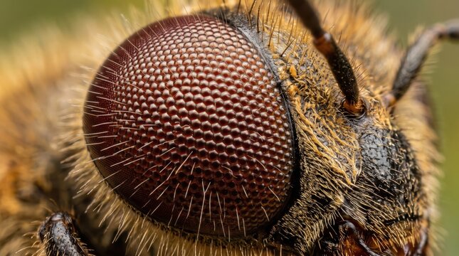 Extreme close up of honey bee compound eye with many lenses.