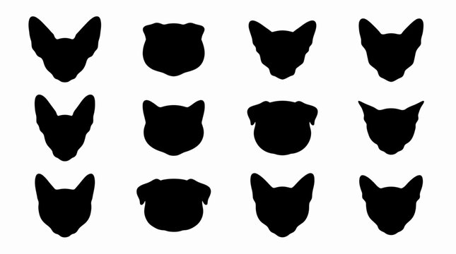 Cat head icon set in various styles, Simple cat head illustration set design
