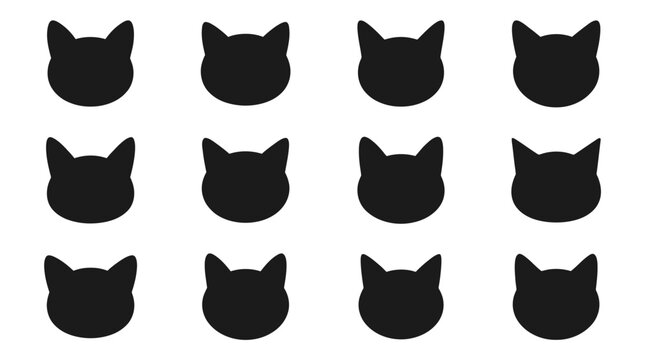 Cat head icon set in various styles, Simple cat head illustration set design
