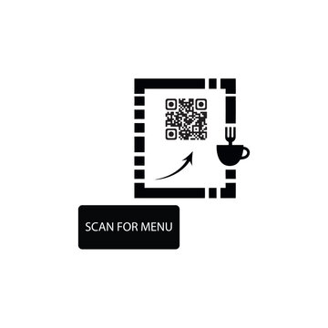 Conceptual design of restaurant menu QR code with dashed border line, minimal cafe digital menu icon vector illustration.