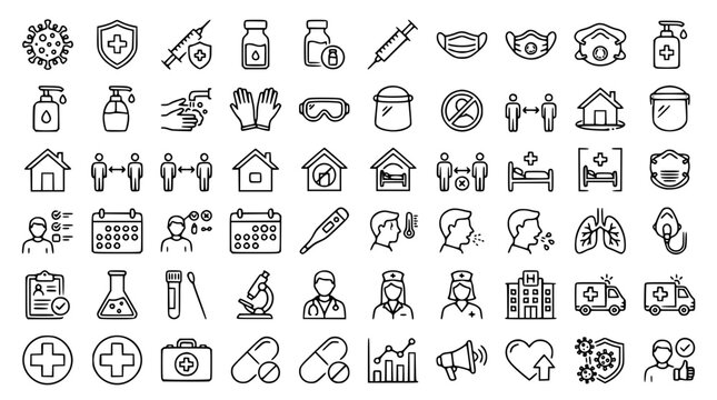 Premium Coronavirus Protection Medical Safety and Public Health Line Icons Set Editable Stroke Vector