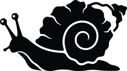 Silhouette of a garden snail with a spiral shell isolated on a plain white background © Aysha