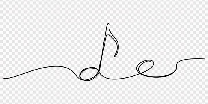 Continuous one line drawing of music notes on stave musical symbol vector illustration, Treble clef and musical note one line art, hand drawn continuous contour. Artistic creative concept, minimalist