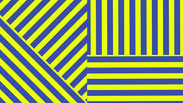 Abstract yellow and blue striped background. Geometric motion graphic with parallel lines.