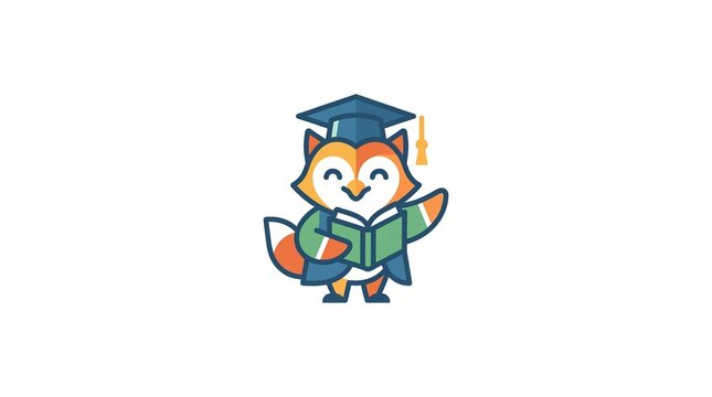 Cute Cartoon Fox Graduate Holding A Book Vector Illustration